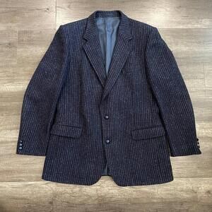 Beautiful Blue Plaid Stripe Harris Tweed Wool Tweed Blazer Coat szz 46L Jacket
